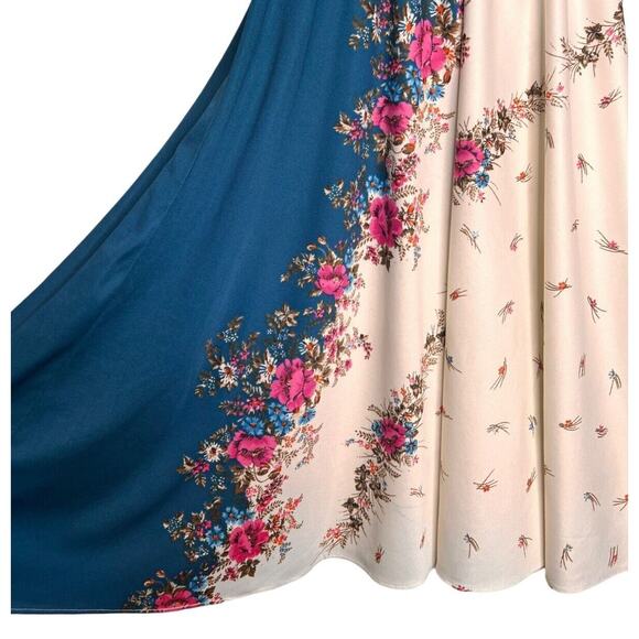 Vintage 70s Piccolo Size 4 Floral Dress Plisse Bodice Cotton Blend Disco - Picture 6 of 8